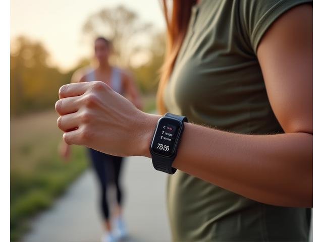 Person using a wearable fitness tracker during a workout.